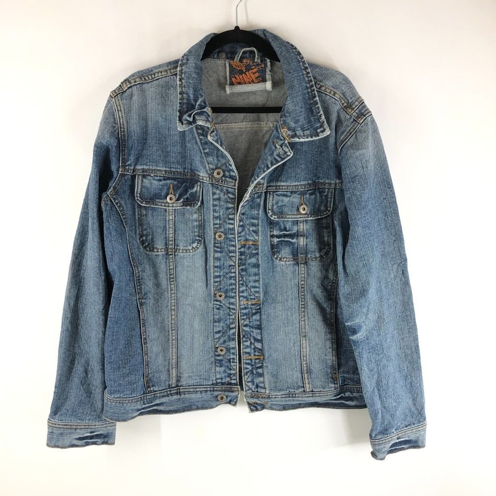 Nine 2 Nine Mens Vintage Denim Jacket Retro Trucker Cotton Medium Wash Blue L